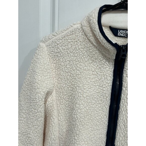 Lands End Full Zip Cozy Sherpa Fleece Jacket Cream Sz Medium Petite Outerwear - Picture 6 of 13